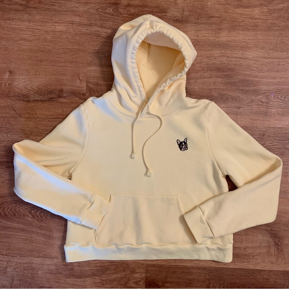 Aritzia Tops - Aritzia Sunday Best Yellow Crop Hoodie Bulldog Dog Puppy Embroidered Patch Large